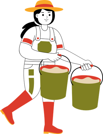 Female Farmer Carry Water Container  Illustration