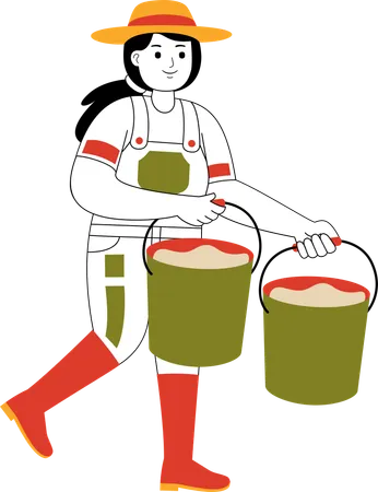 Female Farmer Carry Water Container  Illustration