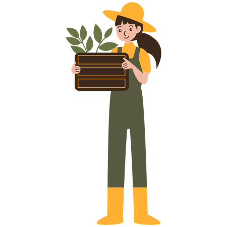 Female farmer carrying crops  Illustration