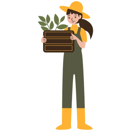 Female farmer carrying crops  Illustration