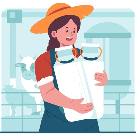 Female farmer carrying milk cans  Illustration