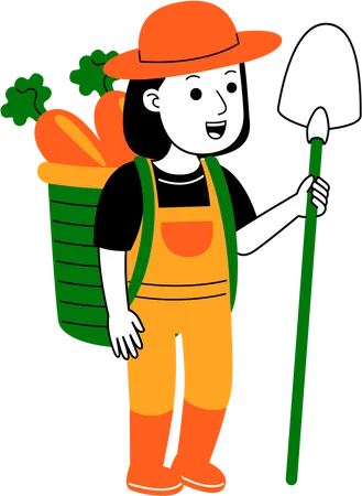 Female farmer carrying vegetable basket  Illustration