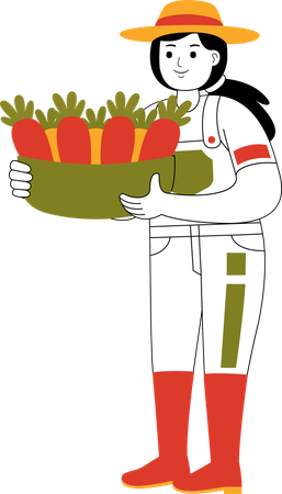 Female Farmer Carrying Vegetables With Basket  Illustration