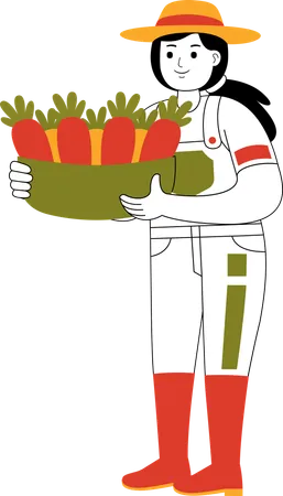 Female Farmer Carrying Vegetables With Basket  Illustration