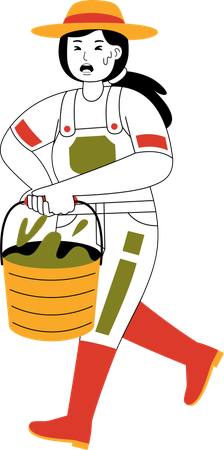 Female Farmer Carrying Water In Bucket  Illustration