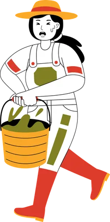 Female Farmer Carrying Water In Bucket  Illustration