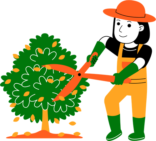 Female farmer cutting tree  Illustration