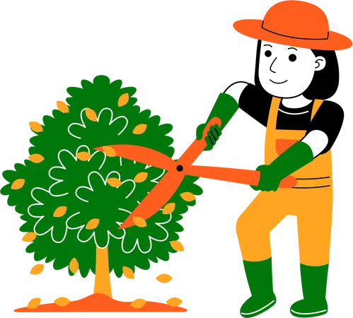 Female farmer cutting tree  Illustration