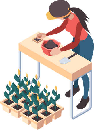 Female farmer doing planting process  Illustration