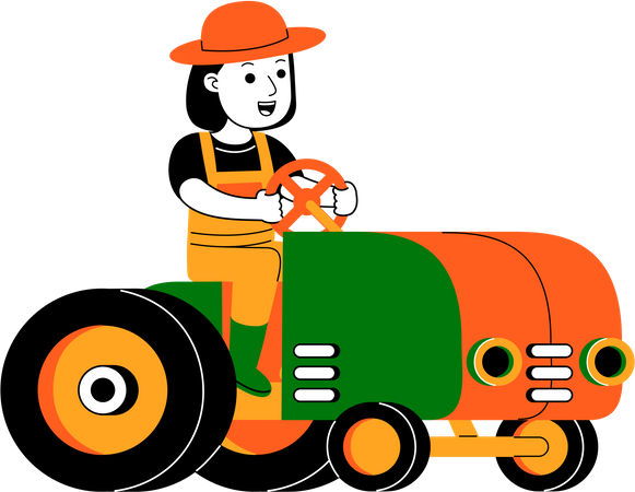 Female farmer driving tractor  Illustration