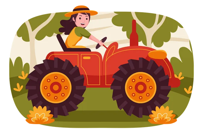 Female farmer driving tractor Illustration