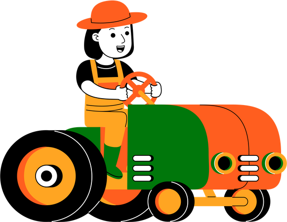 Female farmer driving tractor  Illustration