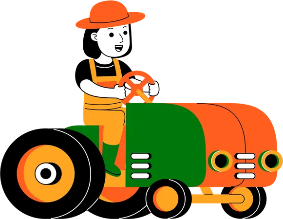 Female farmer driving tractor  Illustration