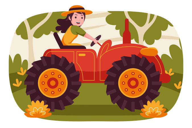 Female farmer driving tractor  Illustration