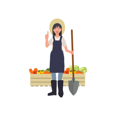 Female Farmer giving thumb up sign  Illustration