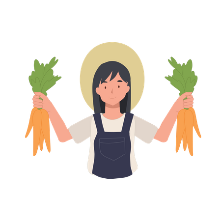 Female farmer Harvesting carrot Illustration