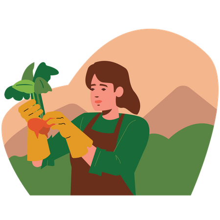 Female farmer harvesting fruit Illustration