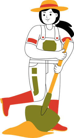 Female Farmer Hoeing With Shovel  Illustration