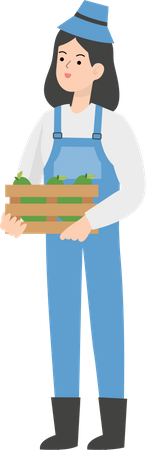 Female farmer holding basket Illustration