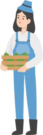 Female farmer holding basket Illustration