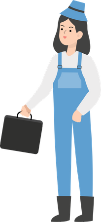 Female farmer holding briefcase Illustration