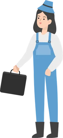 Female farmer holding briefcase  Illustration