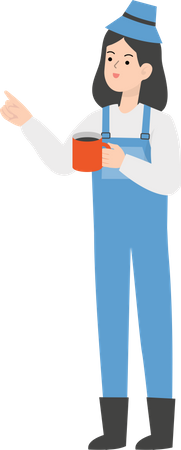 Female farmer holding cup  Illustration