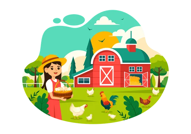 Female Farmer holding egg  Illustration