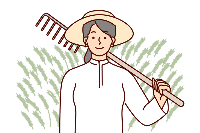 Female farmer holding fork  Illustration