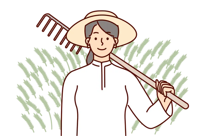 Female farmer holding fork  Illustration