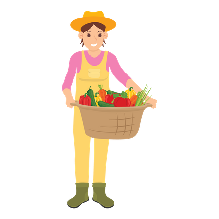 Female farmer holding fresh ripe of vegetables  Illustration