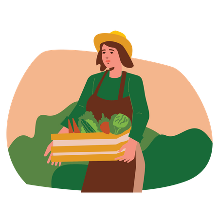 Female farmer holding fruit basket  Illustration