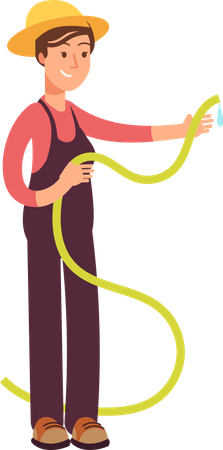 Female farmer holding hose pipe Illustration
