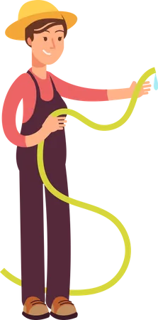 Female farmer holding hose pipe Illustration