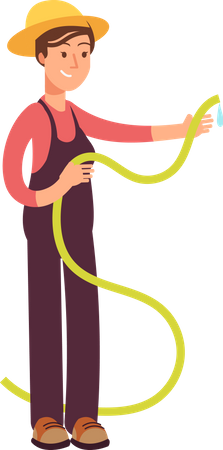 Female farmer holding hose pipe  Illustration