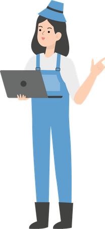 Female farmer holding laptop  Illustration