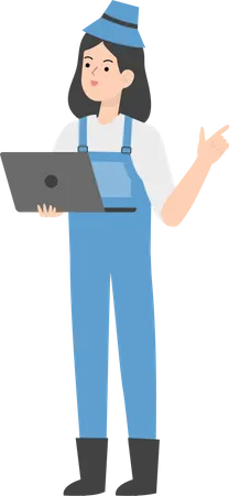 Female farmer holding laptop  Illustration