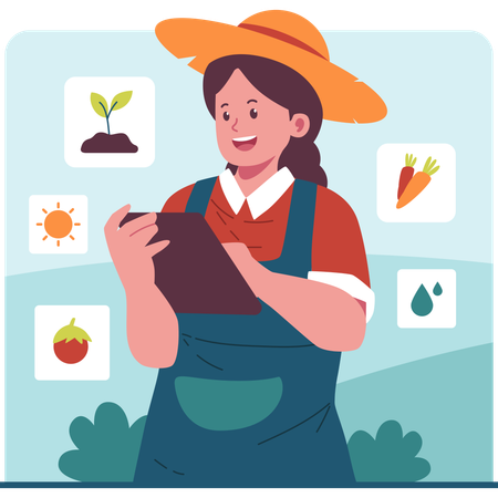 Female farmer holding notepad  Illustration