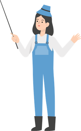 Female farmer holding stick  Illustration