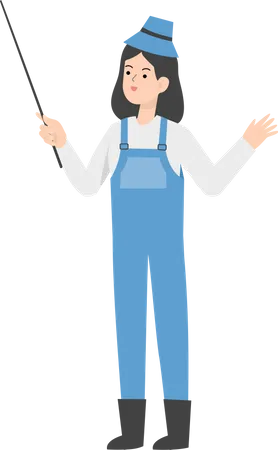 Female farmer holding stick  Illustration