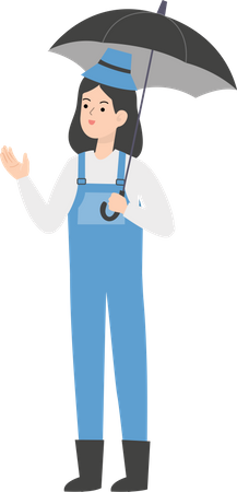 Female farmer holding umbrella  Illustration