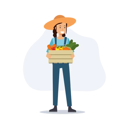 Female farmer holding vegetables basket  Illustration