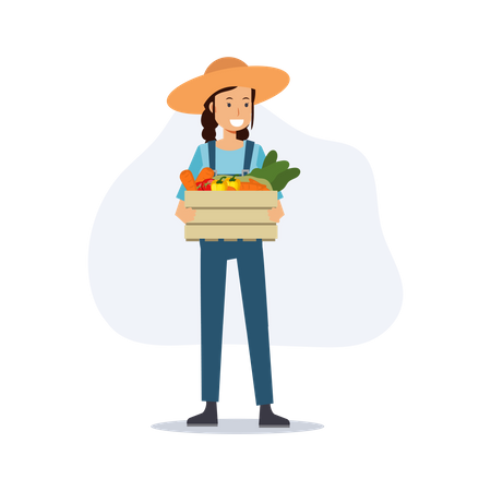 Female farmer holding vegetables basket  Illustration