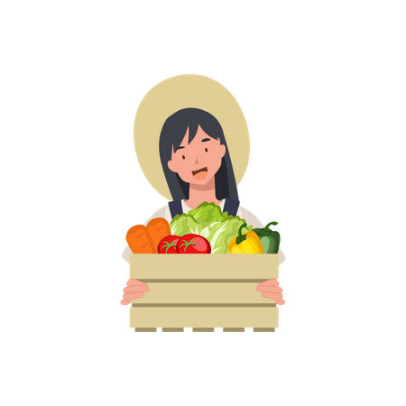 Female farmer holding vegetables cart  Illustration