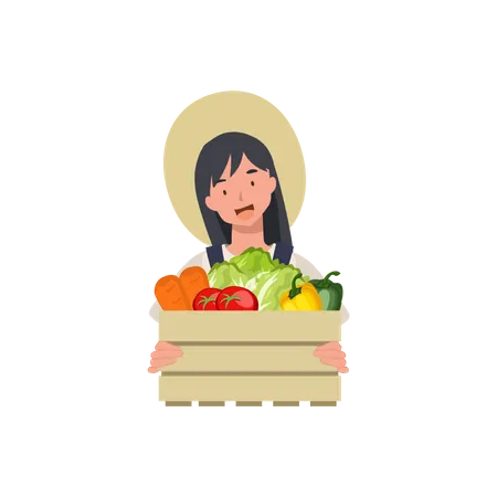 Female farmer holding vegetables cart  Illustration