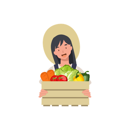 Female farmer holding vegetables cart  Illustration