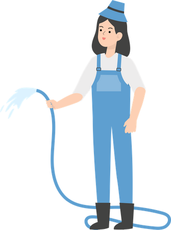 Female Farmer holding watering pipe  Illustration