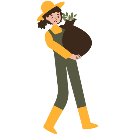 Female farmer is lifting plants  Illustration