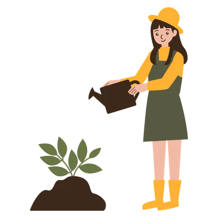 Female farmer is watering plants  Illustration