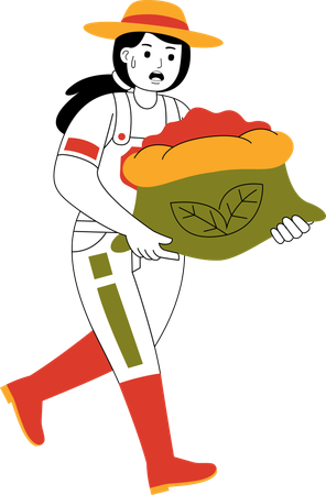 Female Farmer Lifting Fertilizer  Illustration